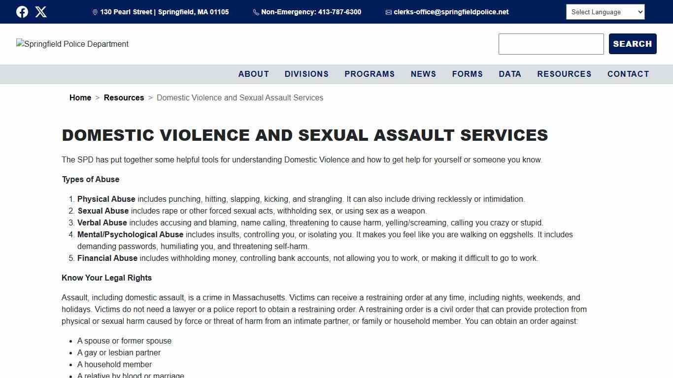 Domestic Violence and Sexual Assault Services