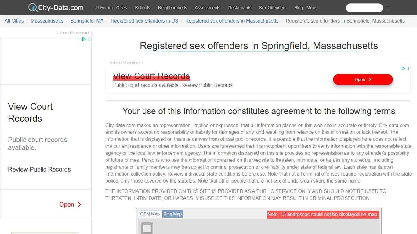 Registered sex offenders in Springfield, Massachusetts - crimes listed, registry-based, living in this city